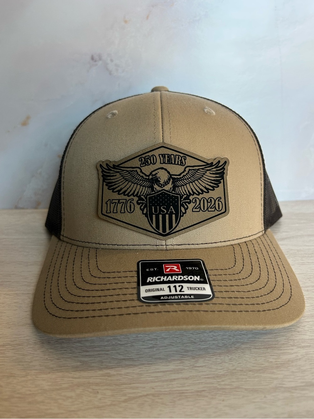 🇺🇸 Richardson 112 Trucker Hat 1776-2026 250 Years USA. Laser Engraved Patch.